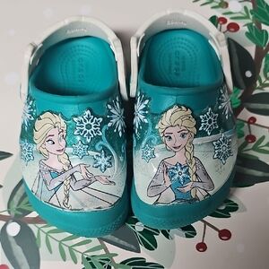 Disney Elsa Teal & White Kids Clogs with Snowflake Graphics